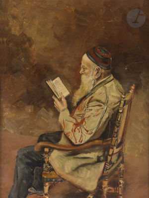 20th Century SchoolRabbi in prayerOil on panel.35 x 26,5 cmFramed.