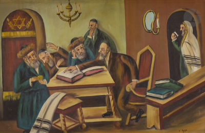 20th Century SchoolTalmudic DiscussionOil on canvas.Signed lower right.44 x 65 cmFramed.