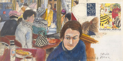 David AZUZ (1942-2014)Set of 4 works on paper signed and countersigned on the back:- Portrait 