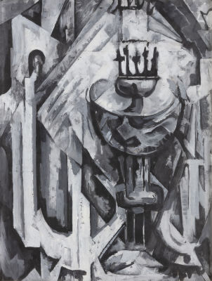 20th CENTURY SCHOOLStill life with a Hanukkah lampGouache.Unsigned.63 x 48,5 cm