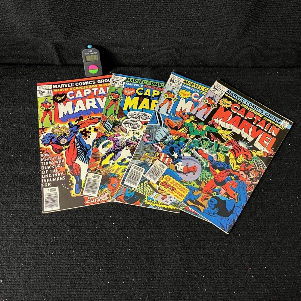 Lot 391: Captain Marvel 52, 53, & 54 Bronze Age Marvel