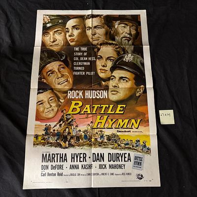 Battle Hymn Original 1957 One Sheet Movie Poster Staring Rock Hudson Dimensions 27x41. All