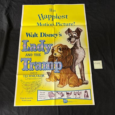Lady & The Tramp Original 1962 Reprint 1 Sheet. Walt Disney's Lady and the Tramp Original 1962