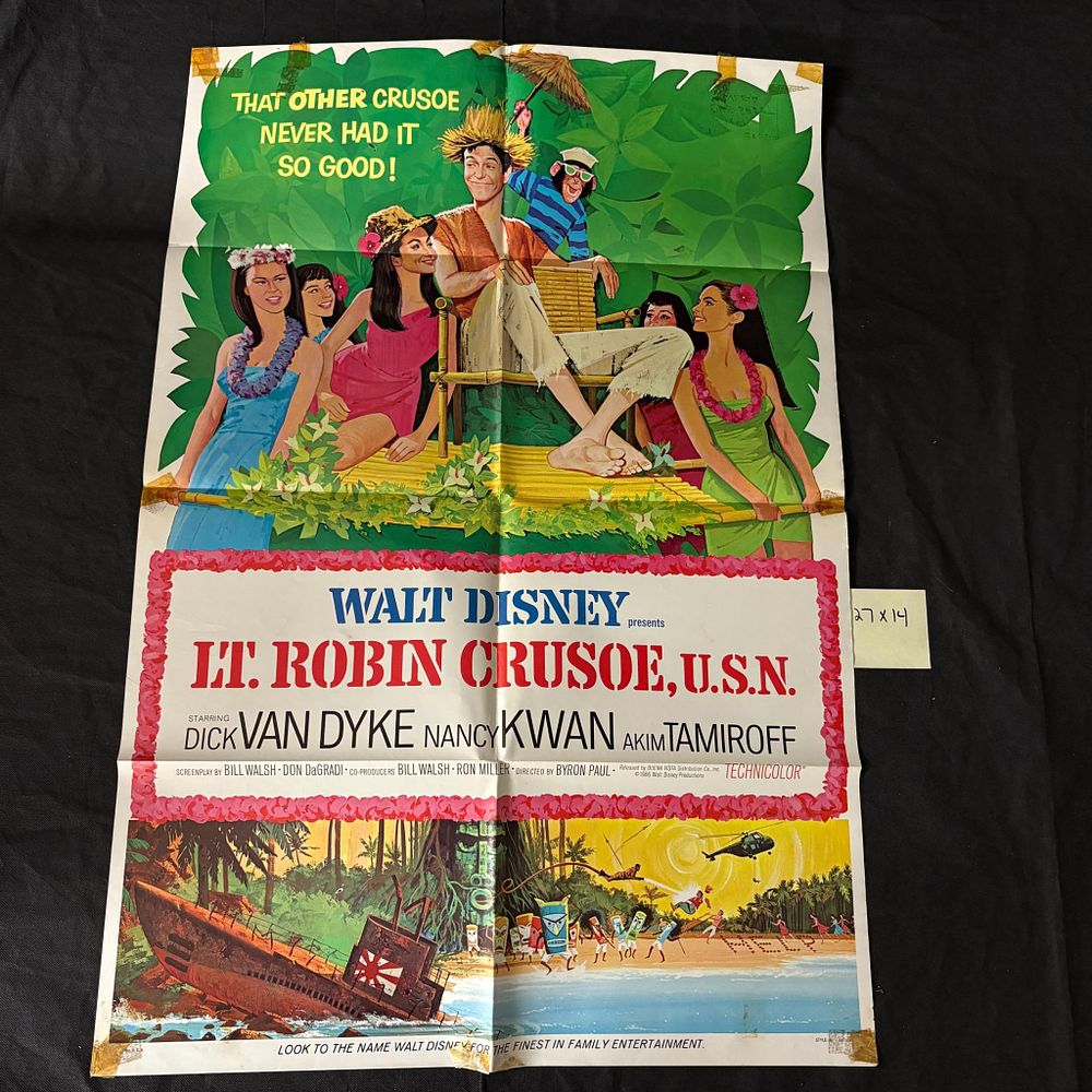 Lt. Robin Crusoe USN Original 1966 One Sheet. Walt Disney's Lt. Robin Crusoe, USN Original 1966 