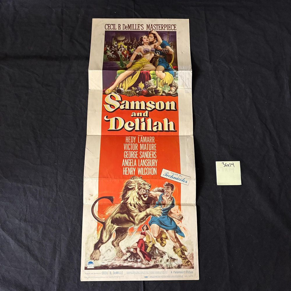 Samson & Delilah Original 1949 Movie Insert Poster. Dimensions 36x14. All items are sold as is. 