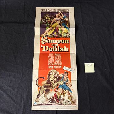 Samson & Delilah Original 1949 Movie Insert Poster. Dimensions 36x14. All items are sold as is.