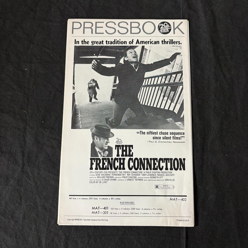 The French Connection Original 1971 Press Book. Starring Gene Hackman. Dimensions 27x41 All 