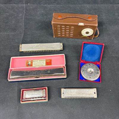 Antique Harmonicas & Transistor Radio +. Vintage Harmonicas & Chromatic Pitch Instrument Master 