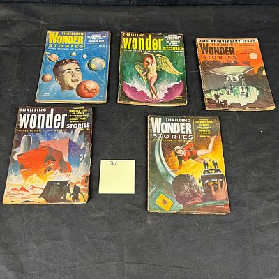 Five Thrilling Wonder Stories Pulp Magazines, circa 1940s-1950s. This lot comprises five vintage 