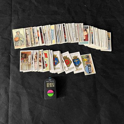 Unsearched Vintage British Cigarette Cards and Trading Cards with a Digital Tally Counter. A 