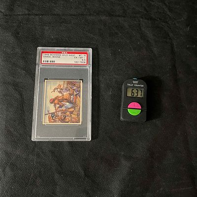 A 1949 Bowman Wild West Daniel Boone #C-8 Trading Card, PSA Graded EX-MT+ 6.5, with a Digital 