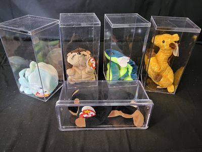 I00039 A Collection of Ty Beanie Babies in Acrylic Display Cases. BID PER WHAT YOU SEE IN THE 
