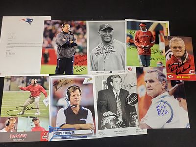I01471 | A Collection of Eight Autographed NFL Head Coach Items Including Bill Belichick and 