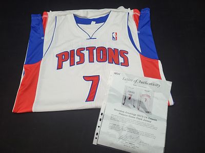 I01253 | Brandon Jennings 2013-2014 Detroit Pistons Game-Used Adidas Home Jersey. BID PER WHAT 