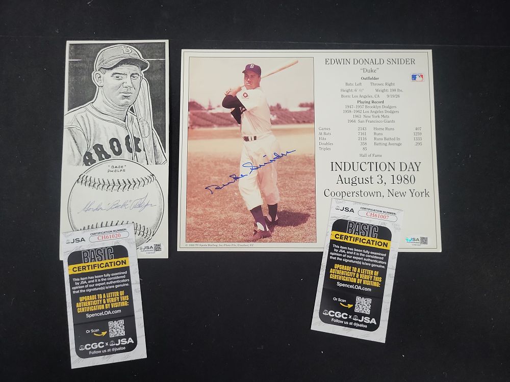 Lot 256: I01364 | Two JSA Authenticated Autographed Brooklyn Dodgers Memorabilia Prints Featuring Duke Snider and Babe Phelps