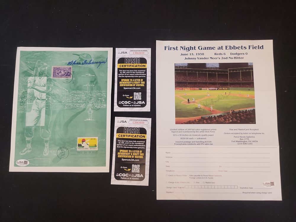 Lot 258: I01372 | Two JSA Authenticated Signed Baseball Art Prints Featuring Charlie Gehringer and Johnny Vander Meer