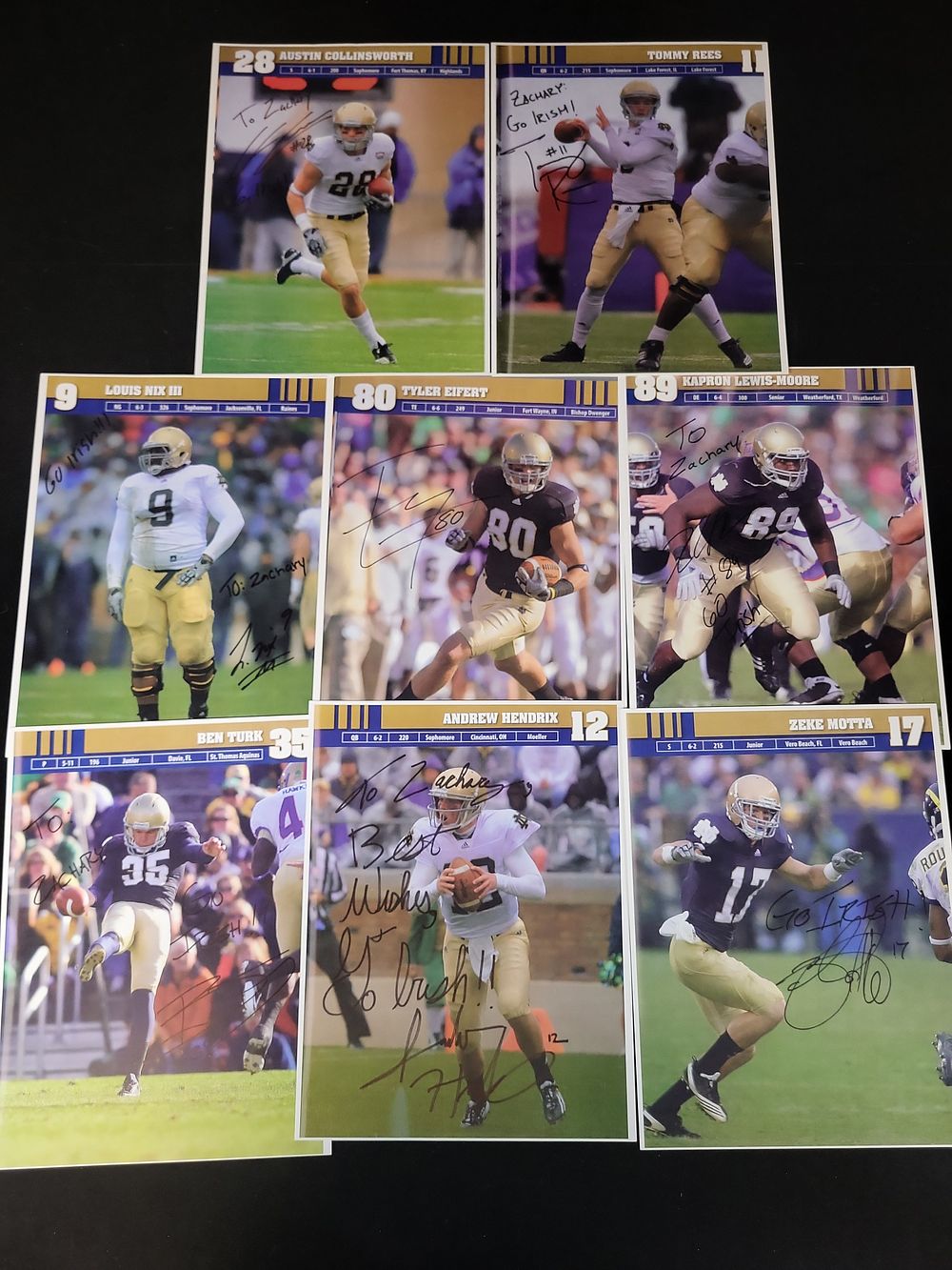 Lot 264: I01458 | Eight Autographed Notre Dame Fighting Irish Football Promotional Cards