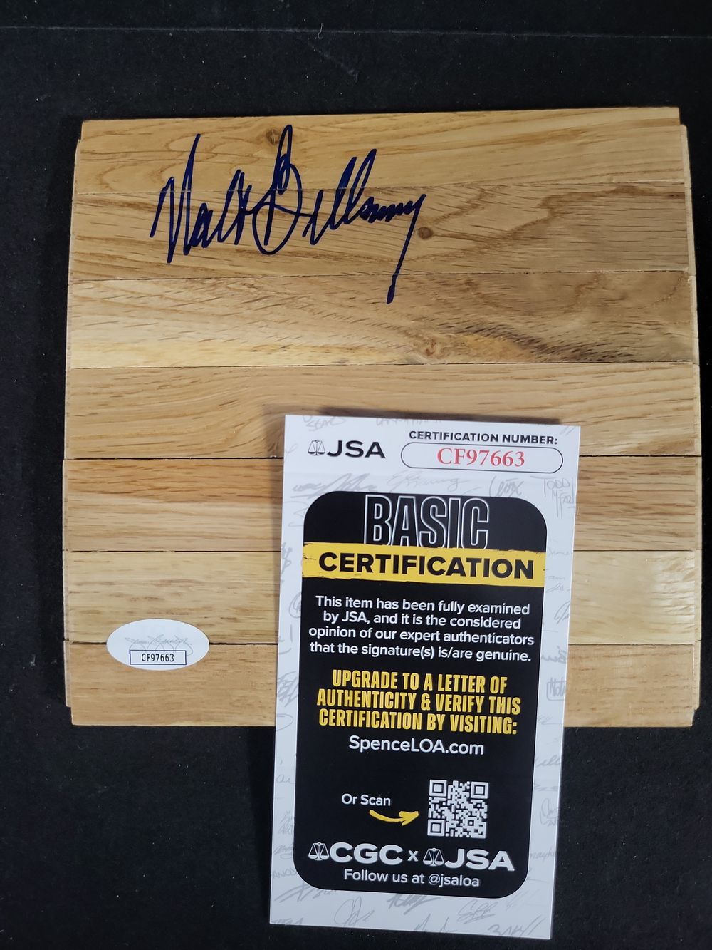 Lot 278: I01755 | Walt Bellamy Autographed Basketball Court Flooring Segment with JSA Authentication