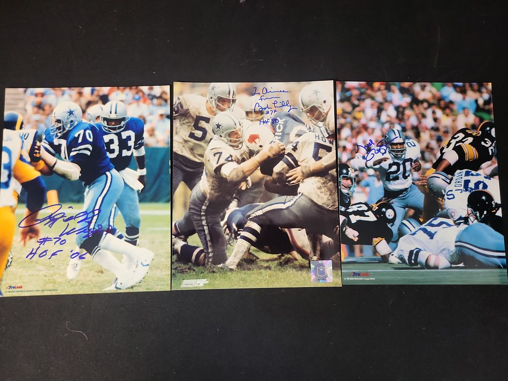 Lot 286: I01462 | A Trio of Signed Dallas Cowboys Hall of Fame 8x10 Photographs Featuring Rayfield Wright Bob Lilly and Mel Renfro