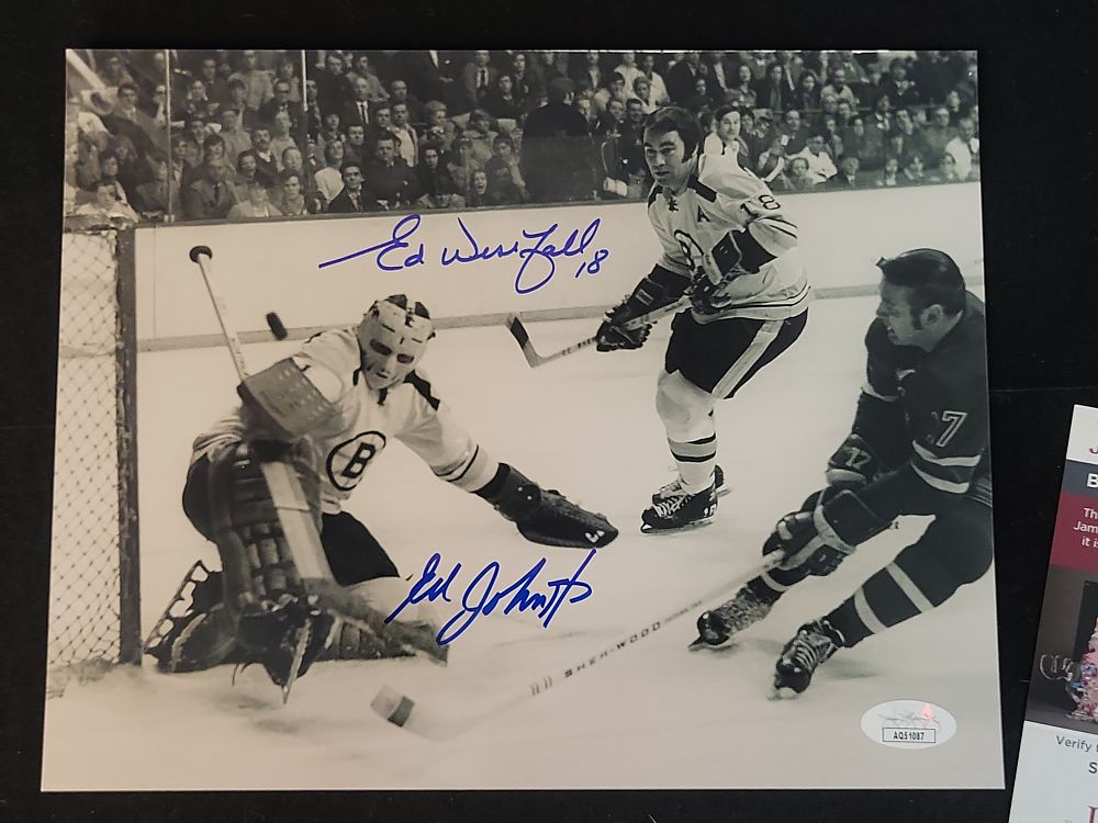 Lot 294: I00954 | Ed Westfall and Eddie Johnston Signed Boston Bruins Photograph, JSA Authenticated