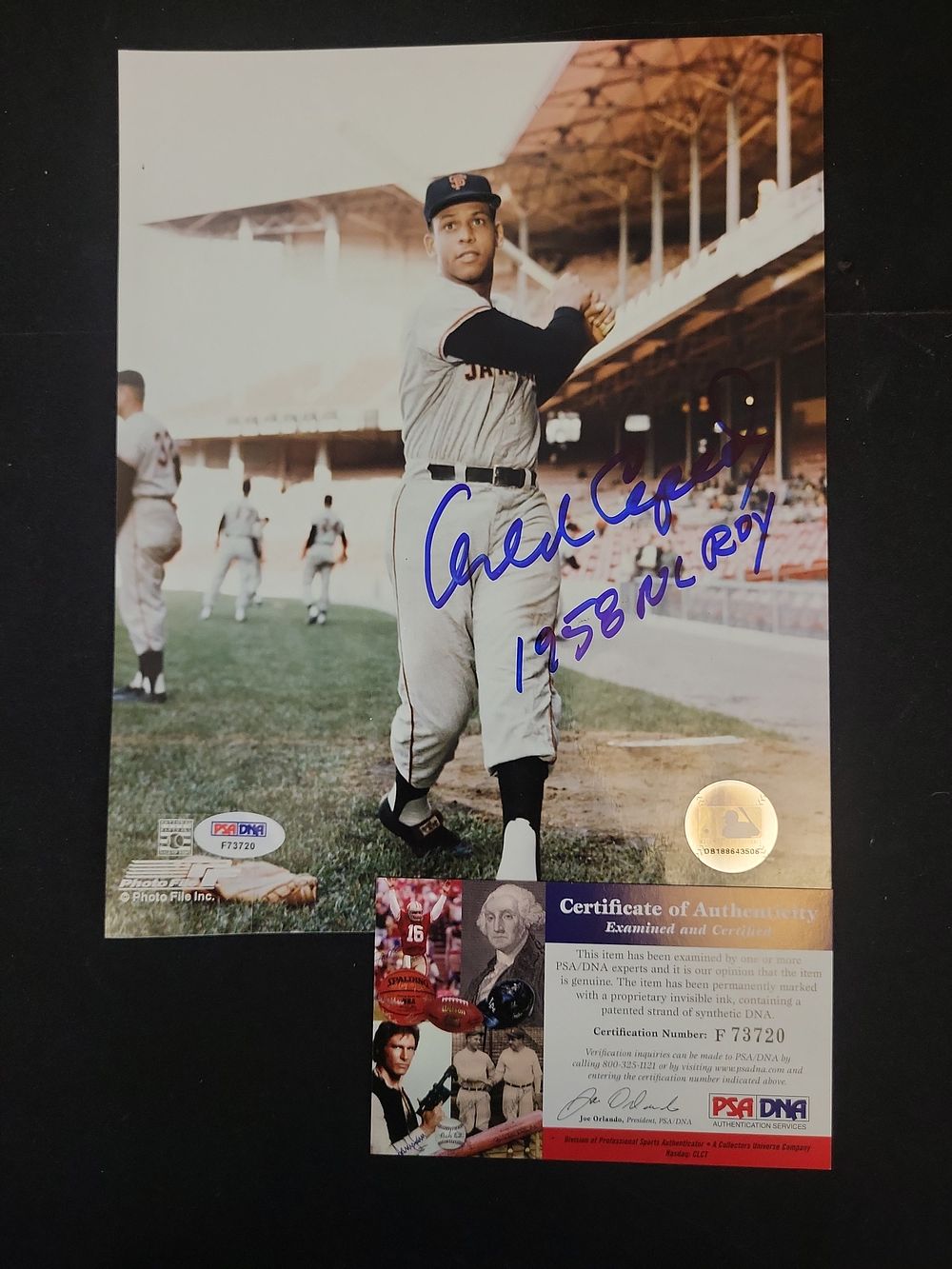 Lot 298: I01432 | Orlando Cepeda Signed 8x10 Photograph Inscribed 1958 NL ROY with PSA/DNA and MLB Authentication