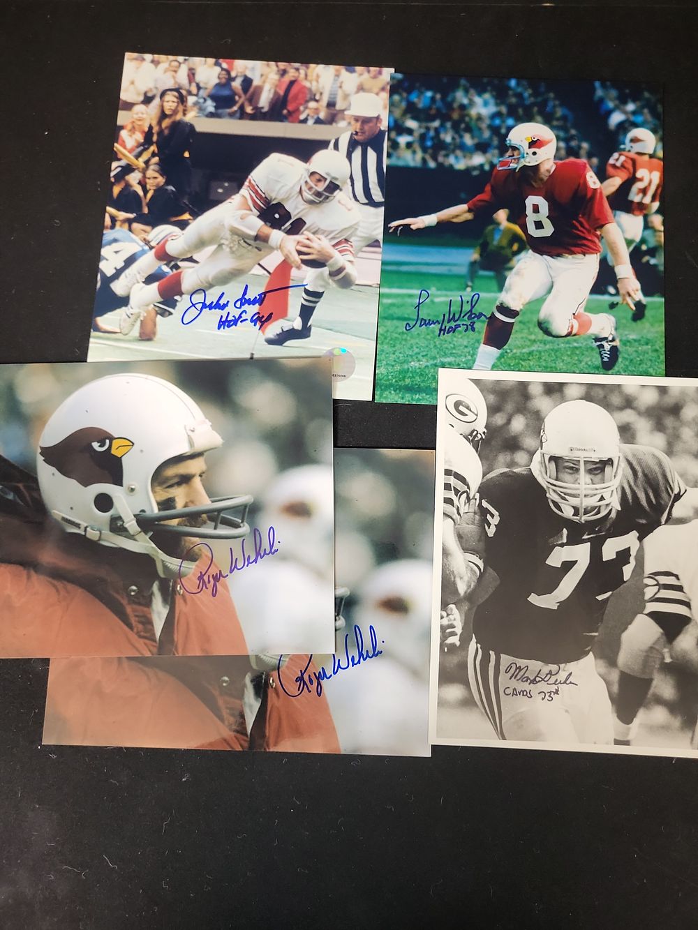 Lot 303: I01500 | A Lot of Five Autographed St. Louis and Arizona Cardinals Football Photographs Including Larry Wilson and Jackie Smith