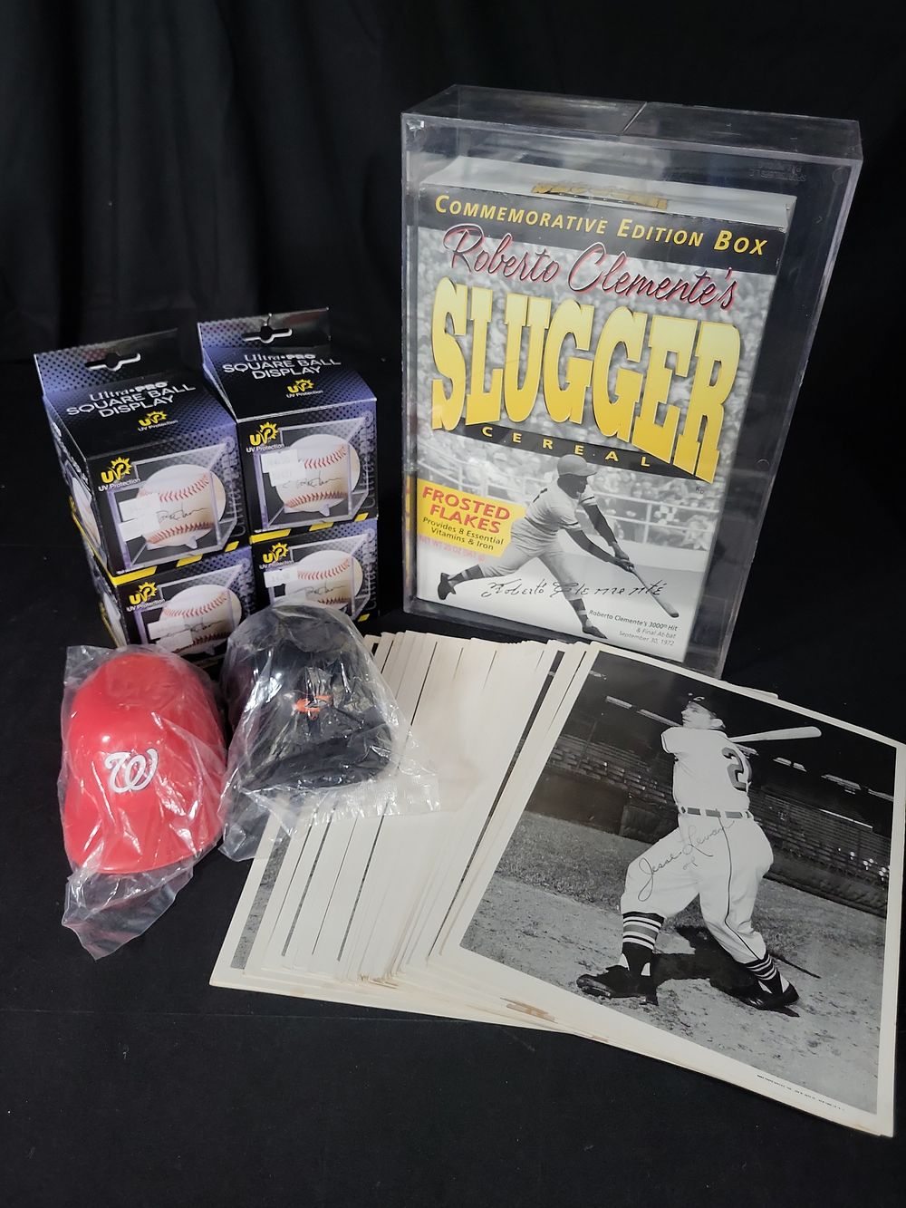 Lot 309: I02053 | An Assortment of Baseball Memorabilia Including a Roberto Clemente Commemorative Cereal Box and Jesse Levan Facsimile Autographed Items