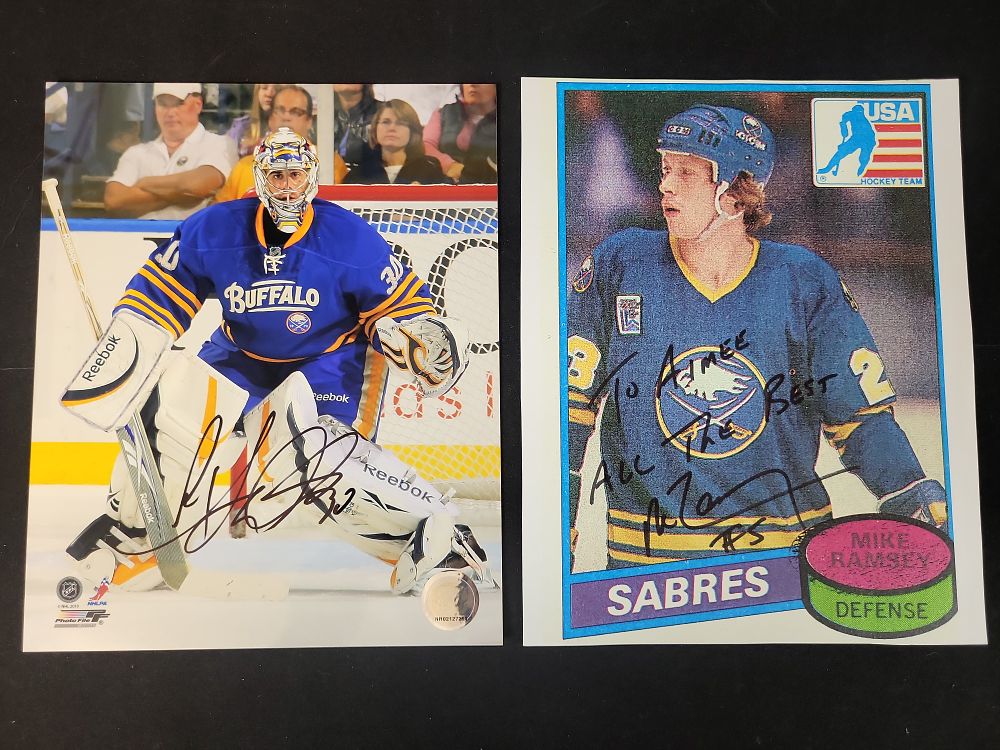Lot 322: I01445 | Two Autographed Buffalo Sabres Items Featuring Ryan Miller and Mike Ramsey