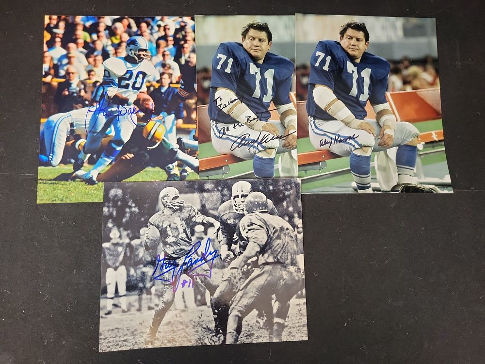 Lot 326: I01488 | A Group of Four Autographed Detroit Lions Photographs Featuring Lem Barney, Alex Karras, and Greg Landry