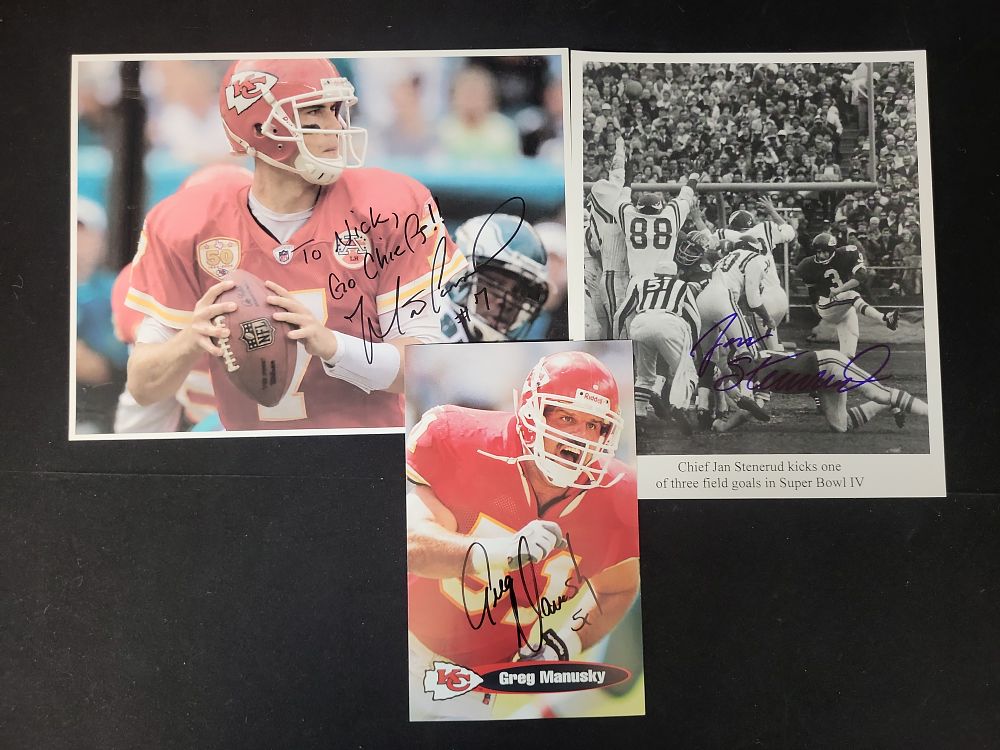 Lot 361: I01461 | A Trio of Kansas City Chiefs Autographed Memorabilia Featuring Matt Cassel, Jan Stenerud, and Greg Manusky