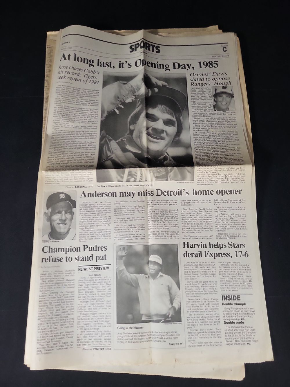 Lot 388: I01817 | York Daily Record Sports Section Newspaper Featuring Pete Rose, April 8, 1985
