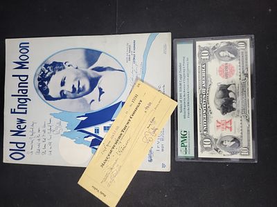 I01851 | A Trio of Items Including a US $10 Bison Note Official Reprint and Rudy Vallee Signed 