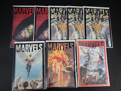 I02114 | A Collection of Eight Marvels Comic Books by Marvel Comics featuring Alex Ross Acetate 