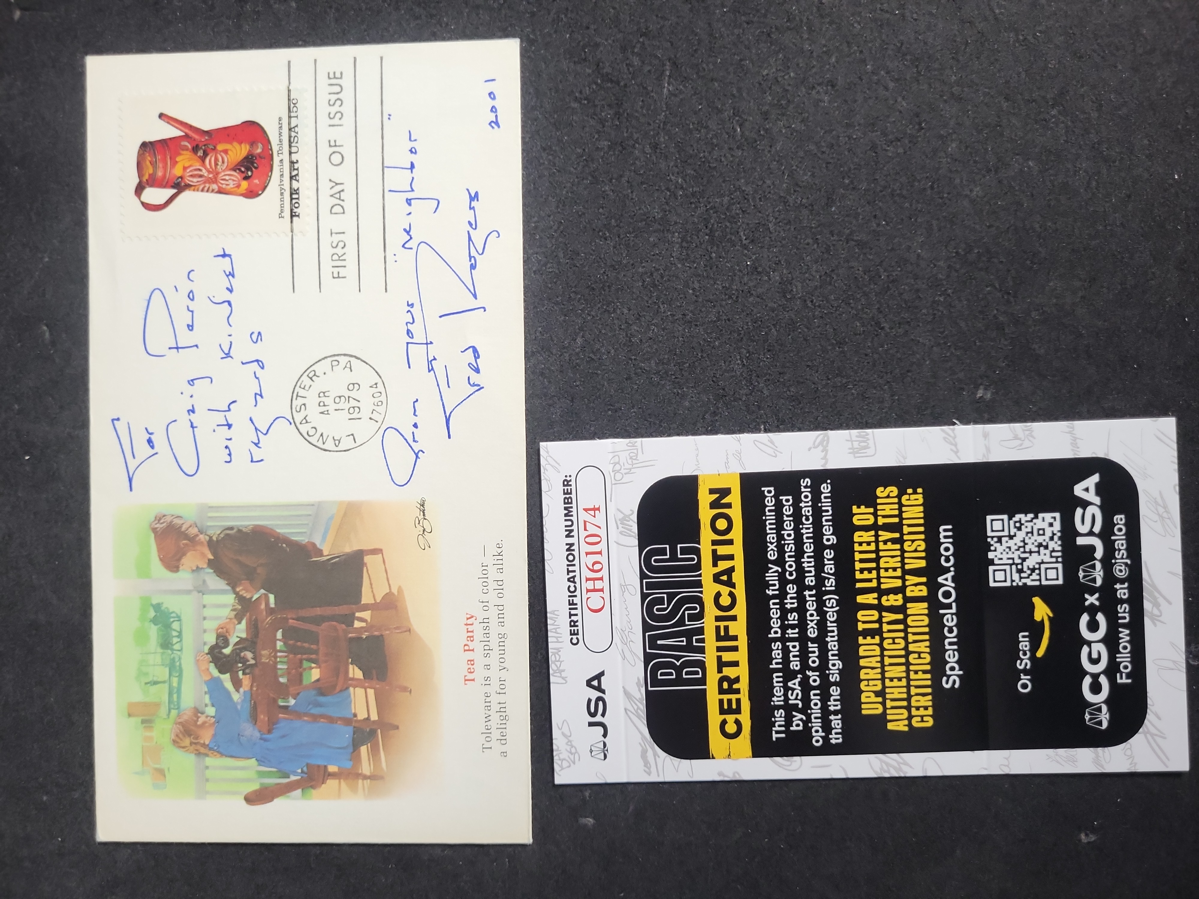 I03401 | Fred Rogers Autographed Pennsylvania Folk Art First Day Cover JSA Authenticated