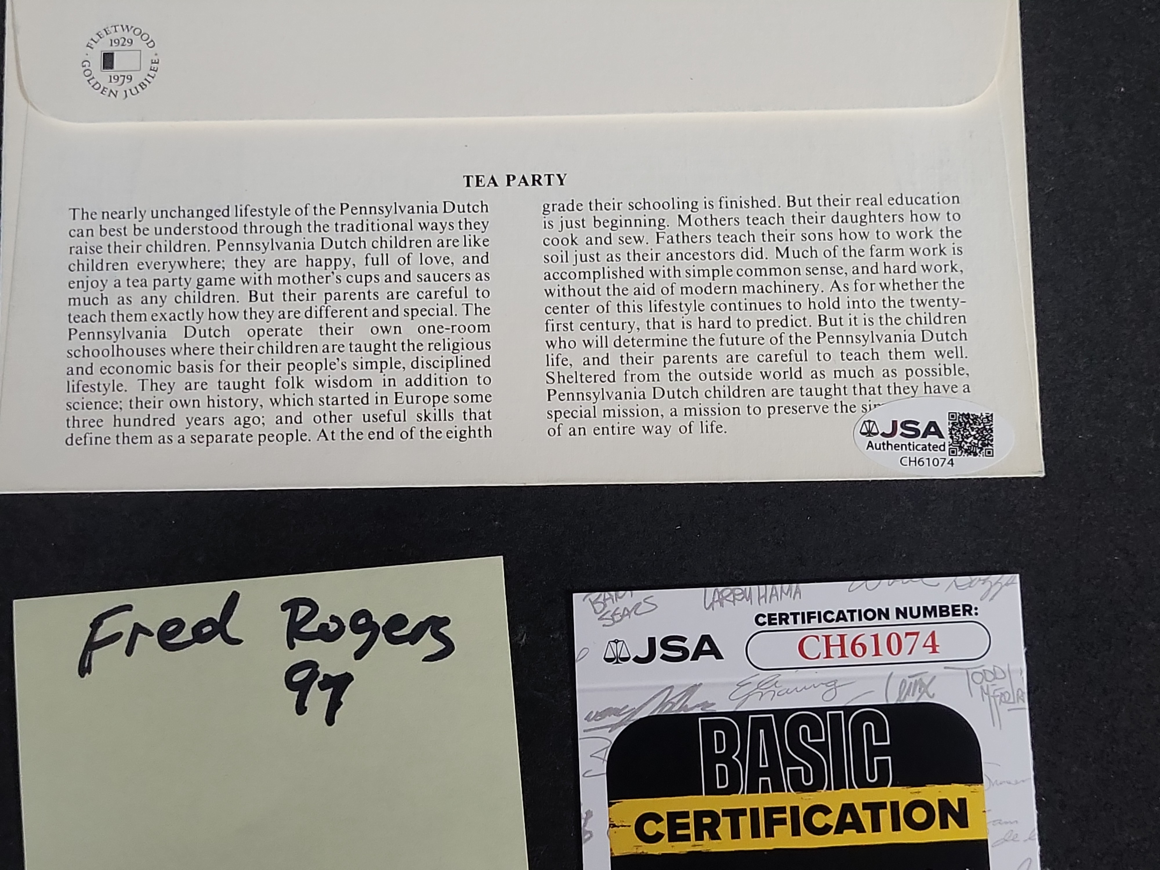 I03401 | Fred Rogers Autographed Pennsylvania Folk Art First Day Cover JSA Authenticated