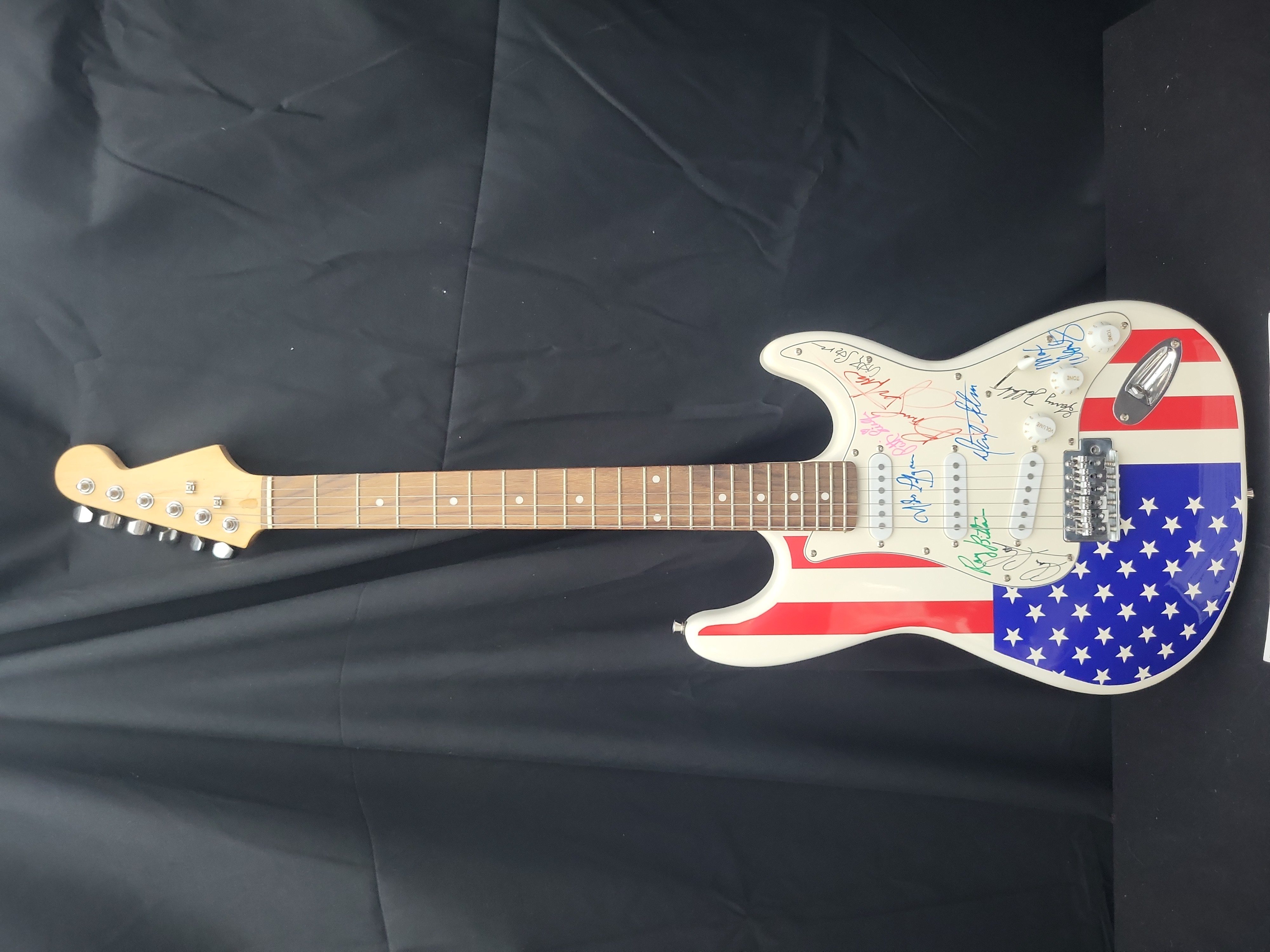 I03561 | Bruce Springsteen and The E Street Band Signed American Flag Stratocaster Style Electric Guitar