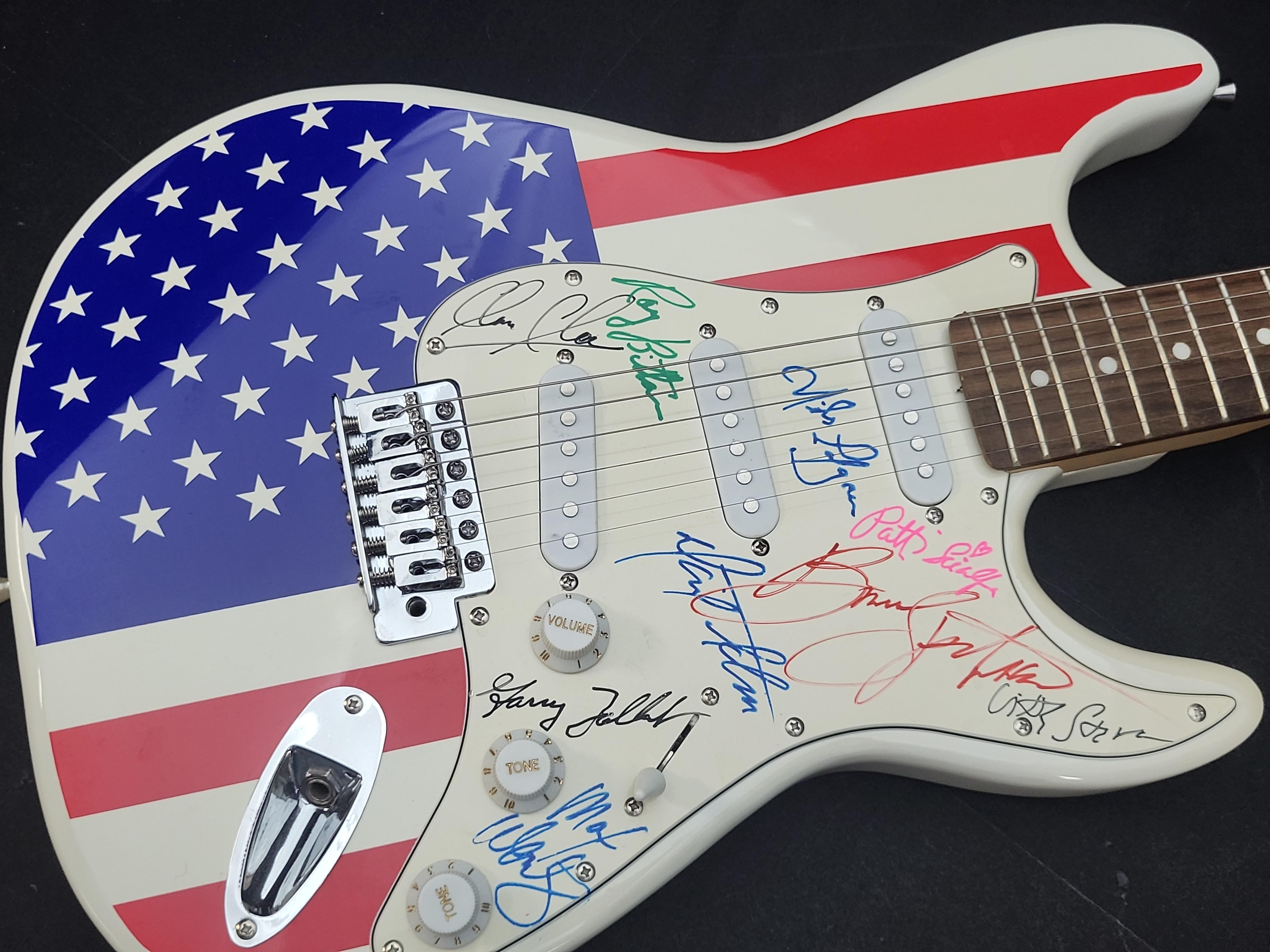 I03561 | Bruce Springsteen and The E Street Band Signed American Flag Stratocaster Style Electric Guitar