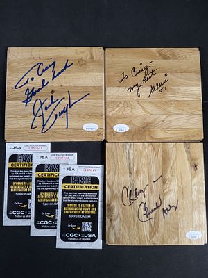 I03434 | A Trio of Autographed Basketball Court Floor Segments Featuring Al Cervi, Chuck Daly 