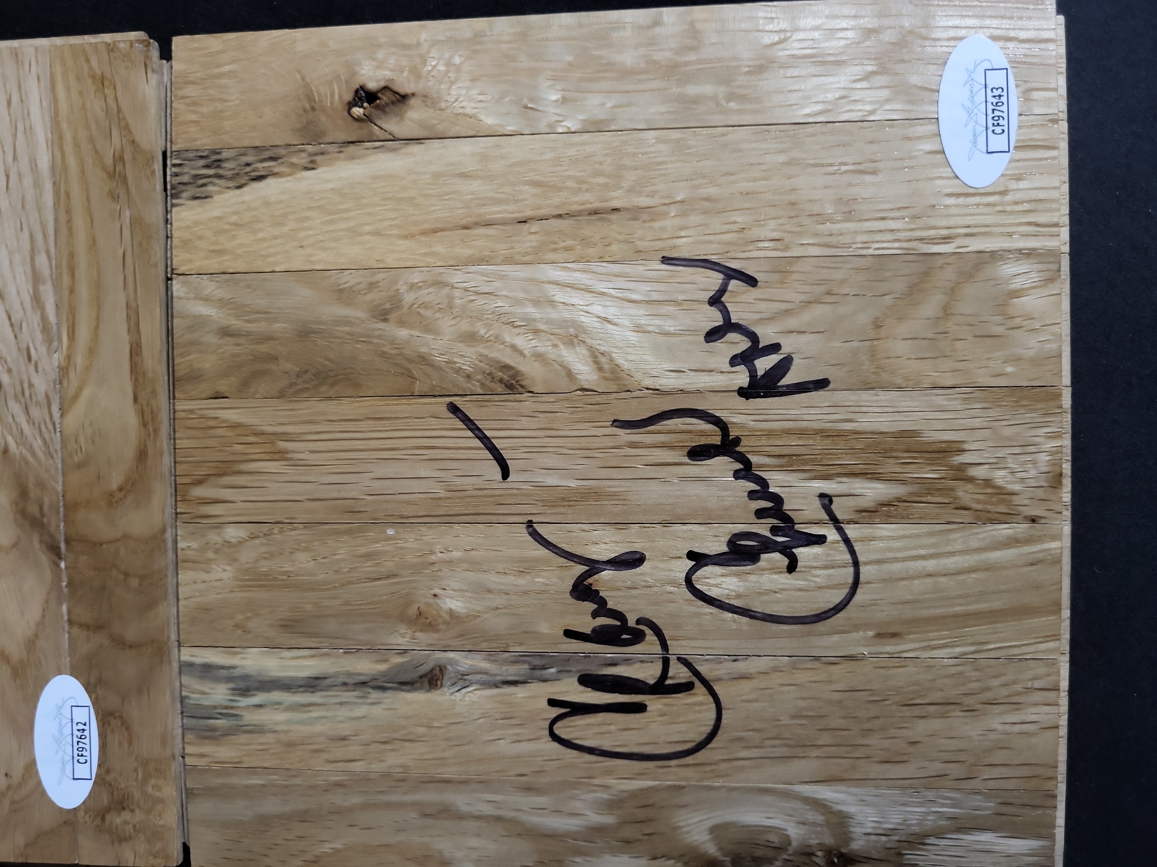 I03434 | A Trio of Autographed Basketball Court Floor Segments Featuring Al Cervi, Chuck Daly, and Jack Twyman with JSA Authentication