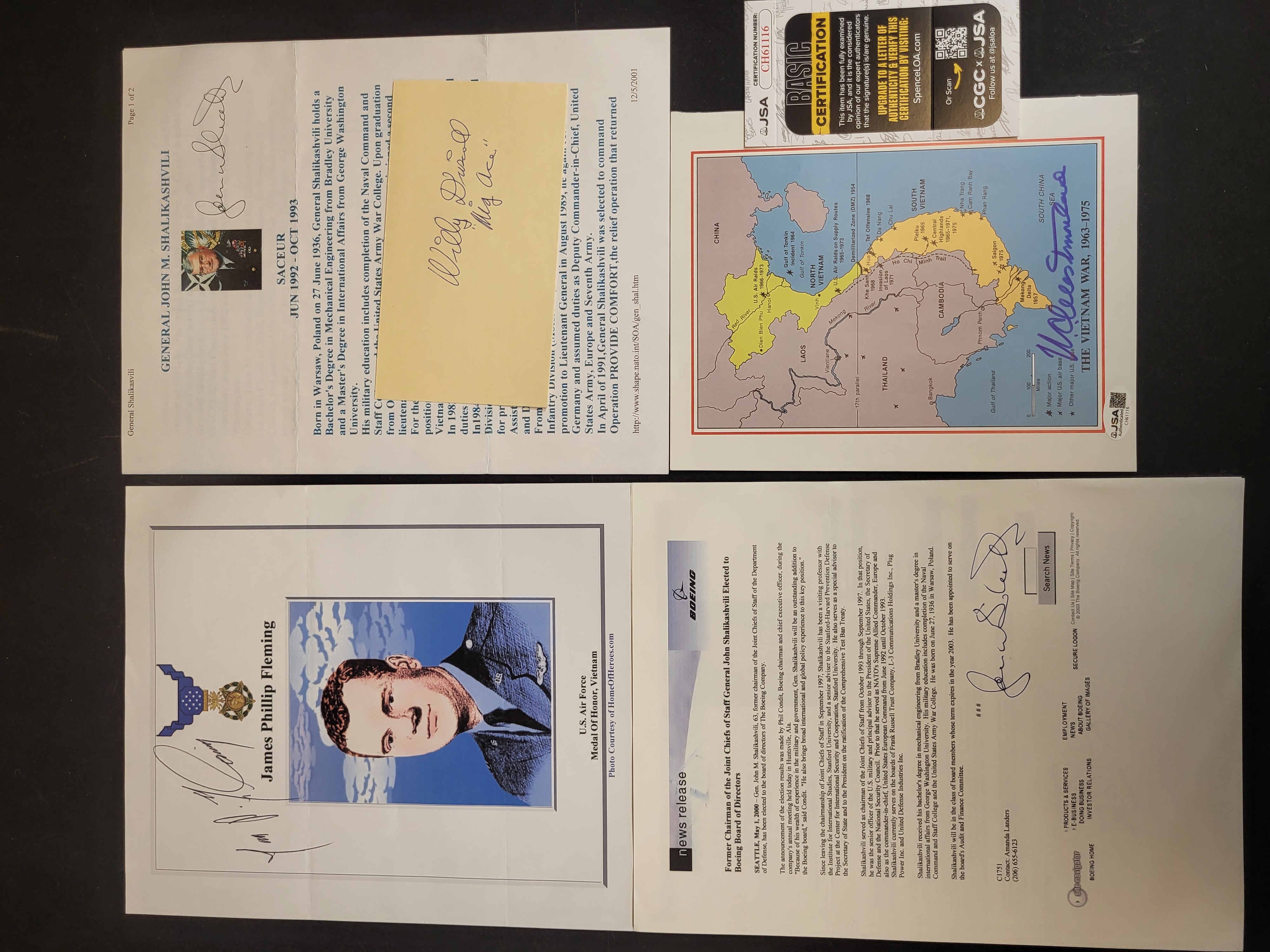 I03385 | A Collection of Autographed United States Military Ephemera Including General William Westmoreland and Medal of Honor Recipient Jam