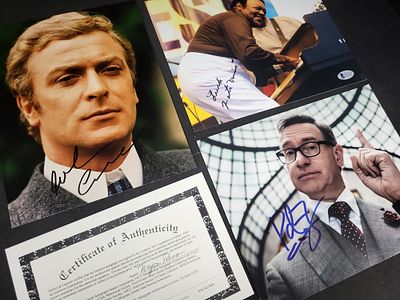 I03412 | Three Autographed Celebrity Photographs including Michael Caine, Fats Domino, and Paul Feig