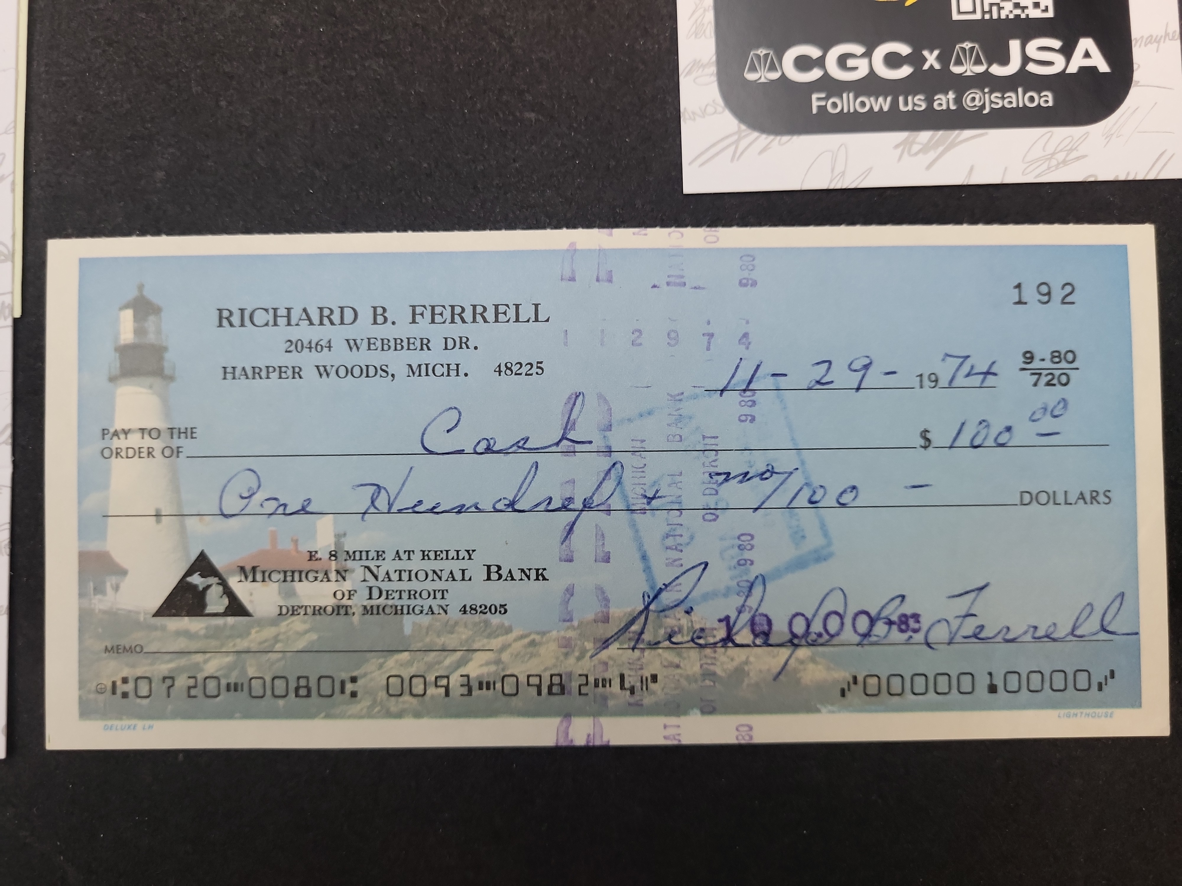 I03367 | A Pair of Autographed Personal Checks: Baseball Hall of Famers Buck Leonard and Rick Ferrell (JSA Certified)