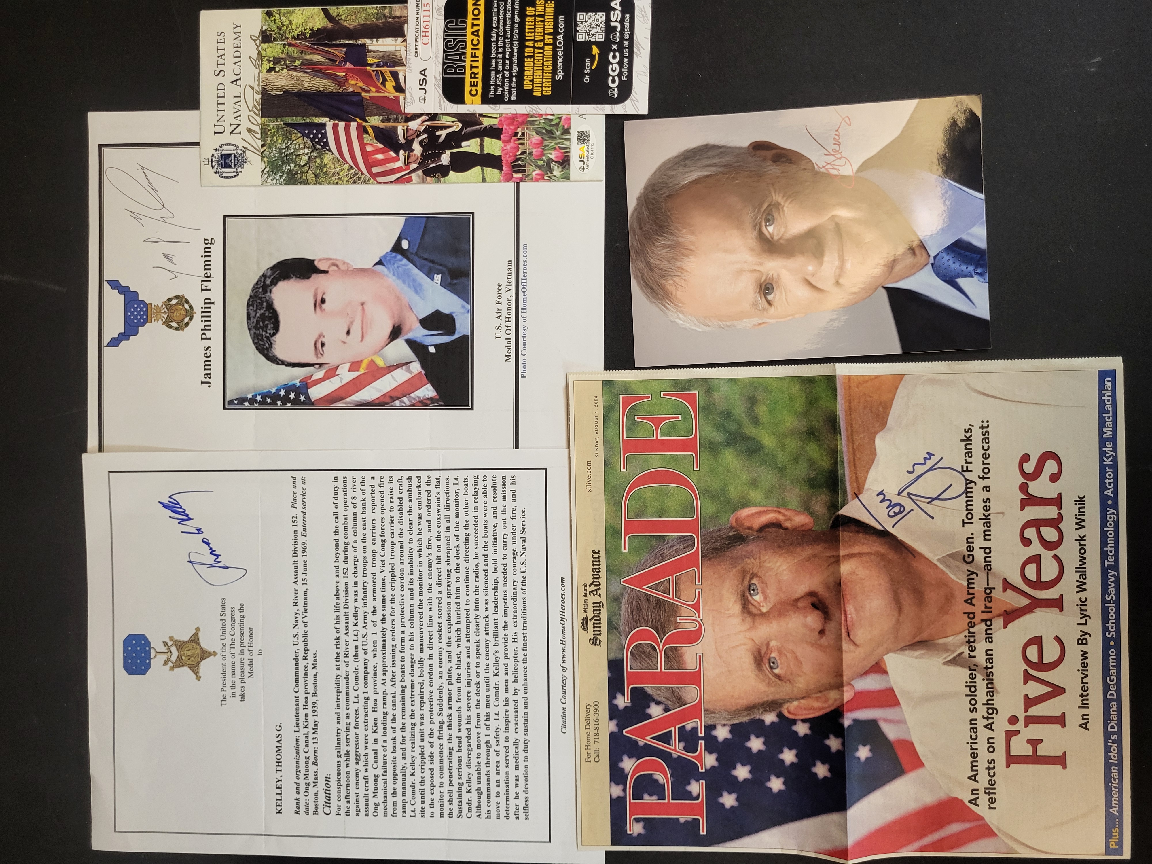 I03387 | A Collection of Five Autographed U.S. Military Memorabilia Items Including General Tommy Franks and Medal of Honor Recipients
