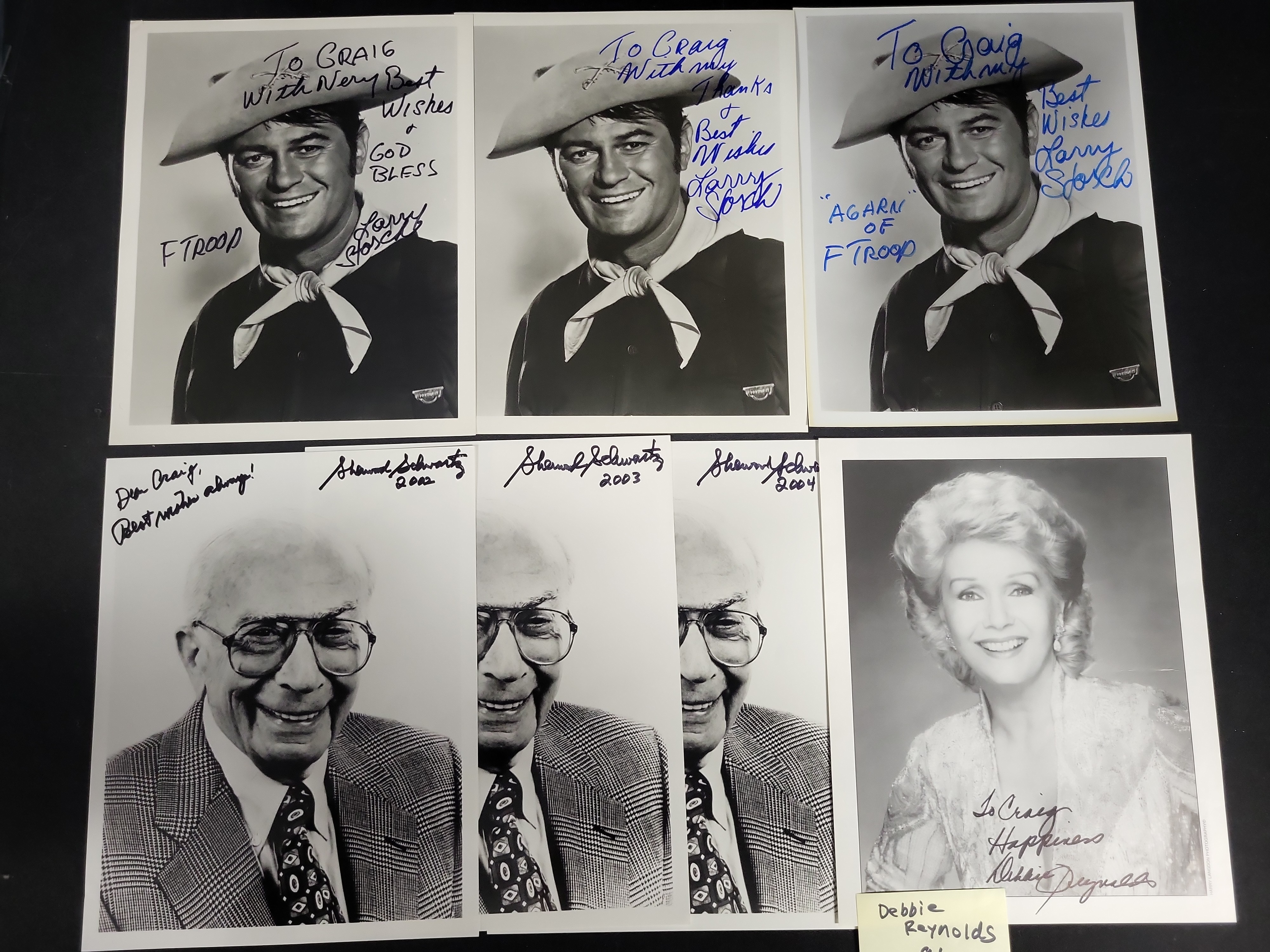 I03390 | A Collection of Seven Autographed Publicity Photographs Featuring Larry Storch, Sherwood Schwartz, and Debbie Reynolds
