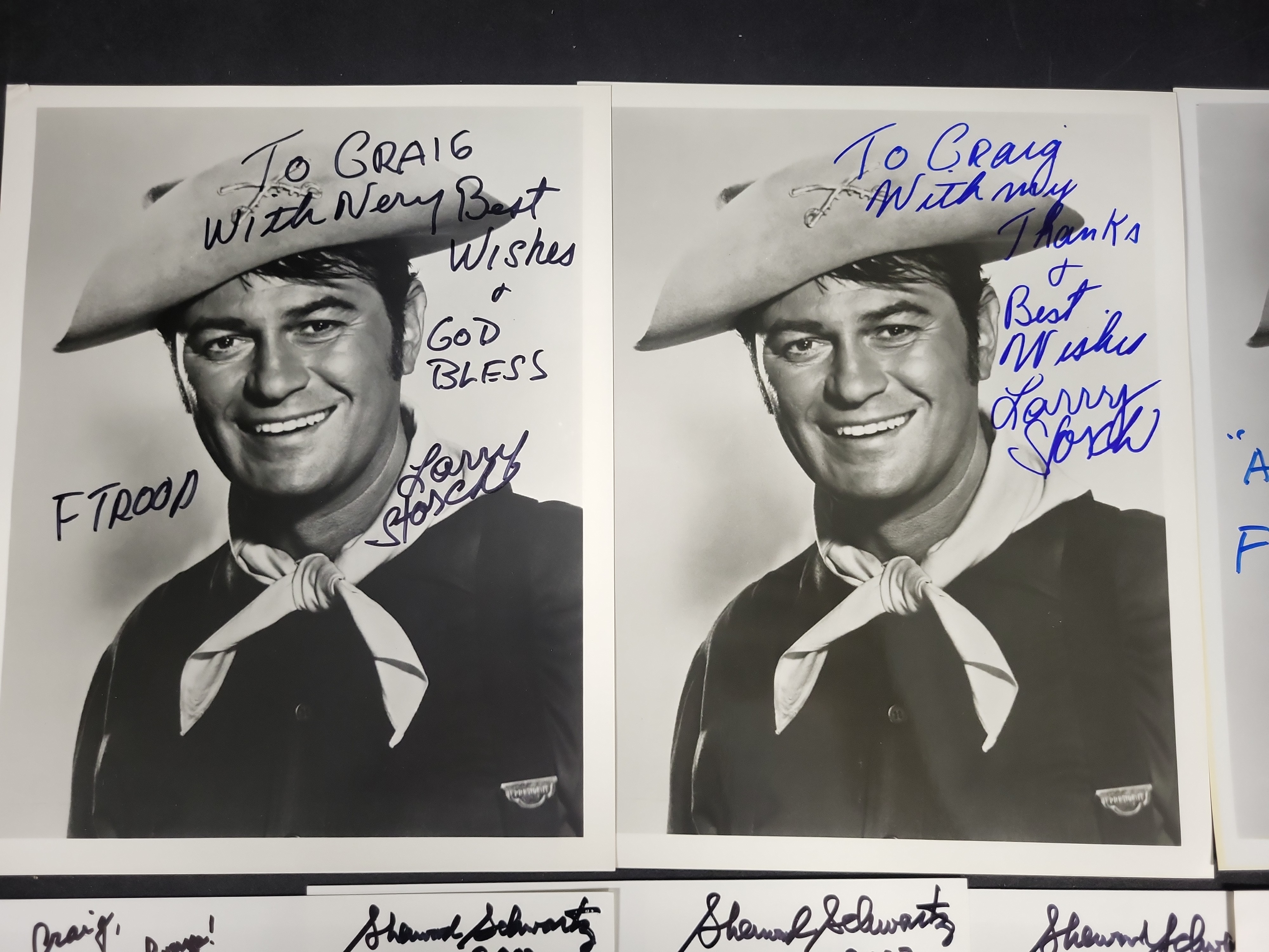 I03390 | A Collection of Seven Autographed Publicity Photographs Featuring Larry Storch, Sherwood Schwartz, and Debbie Reynolds