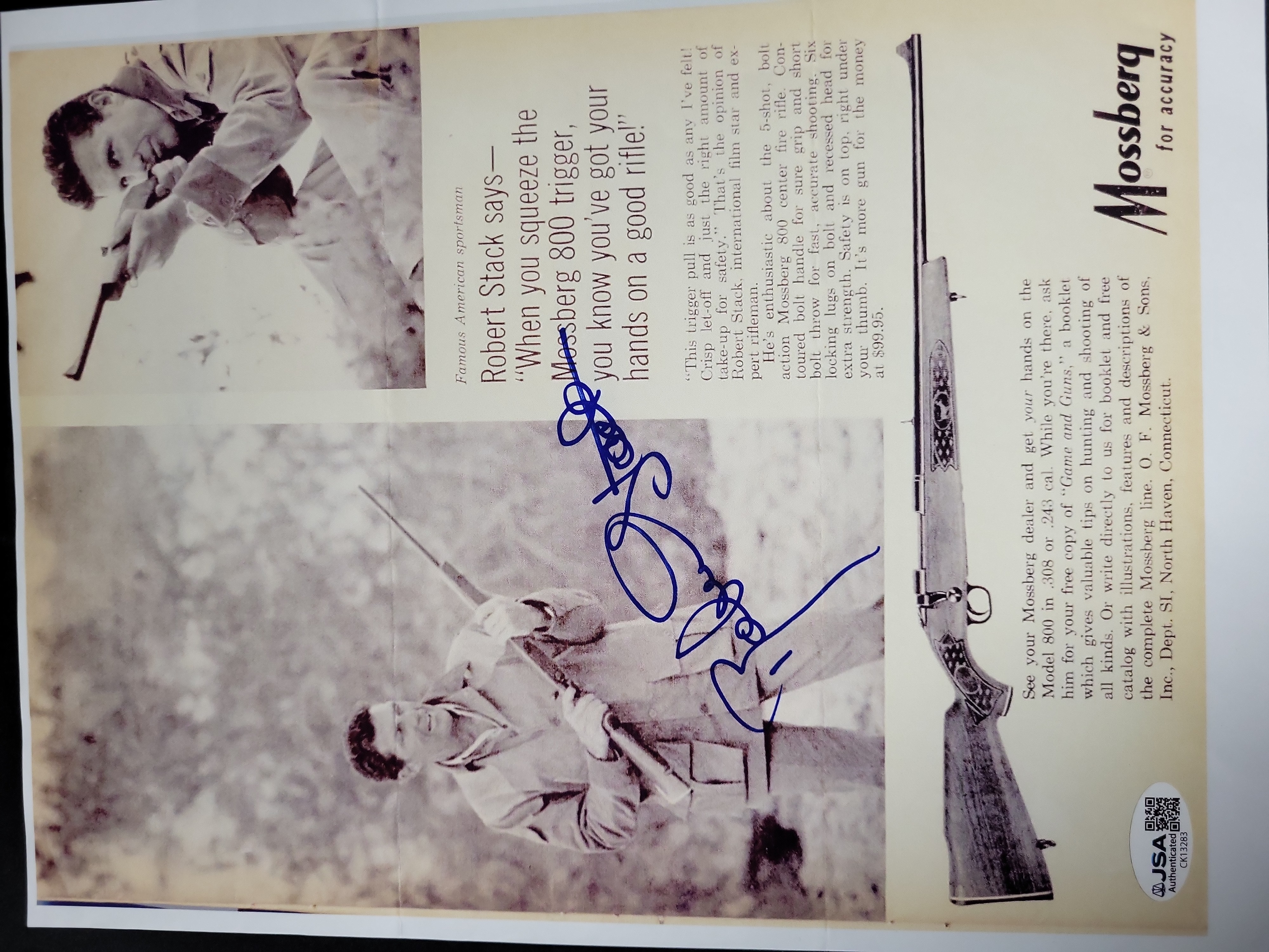 I03393 | A Trio of Autographed Celebrity Memorabilia Items Featuring Dan Rather, George Peppard, and Robert Stack with JSA Authentication