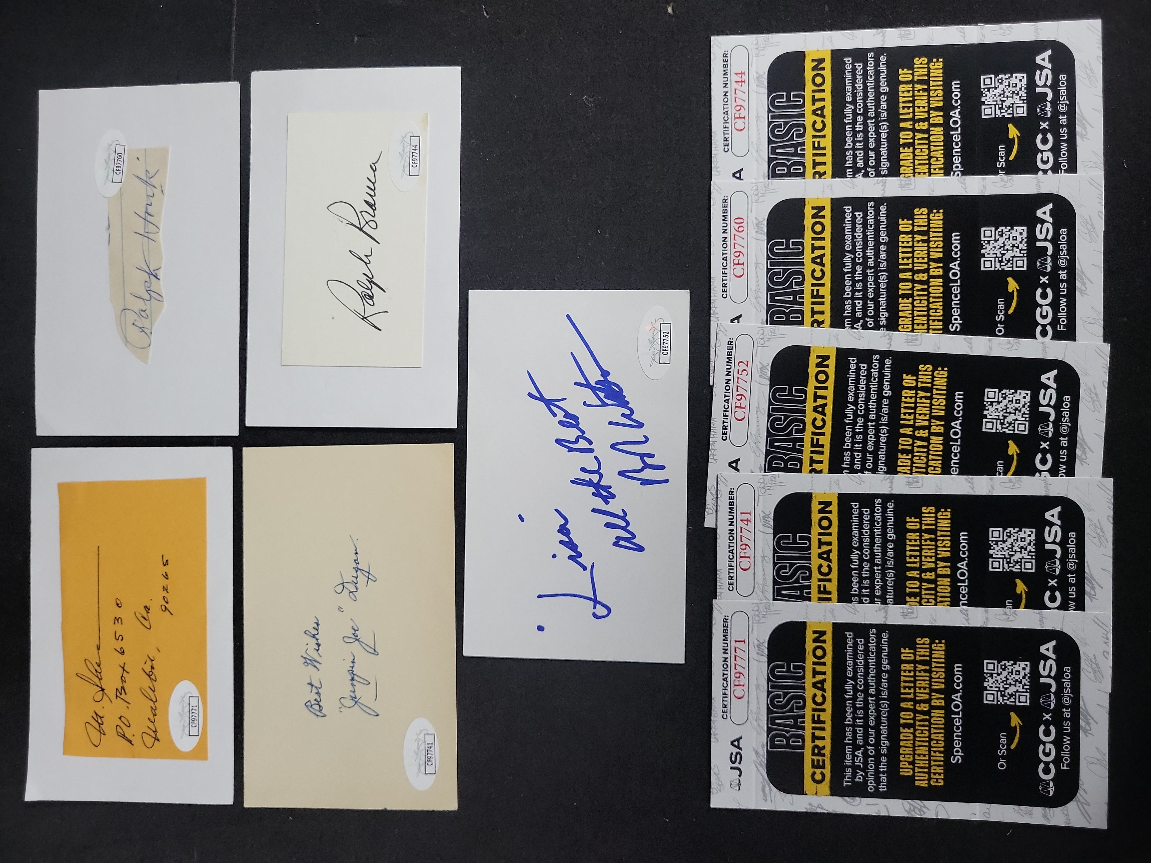 I03396 | A Lot of Five Individually Authenticated Autographs from Professional Baseball and Film