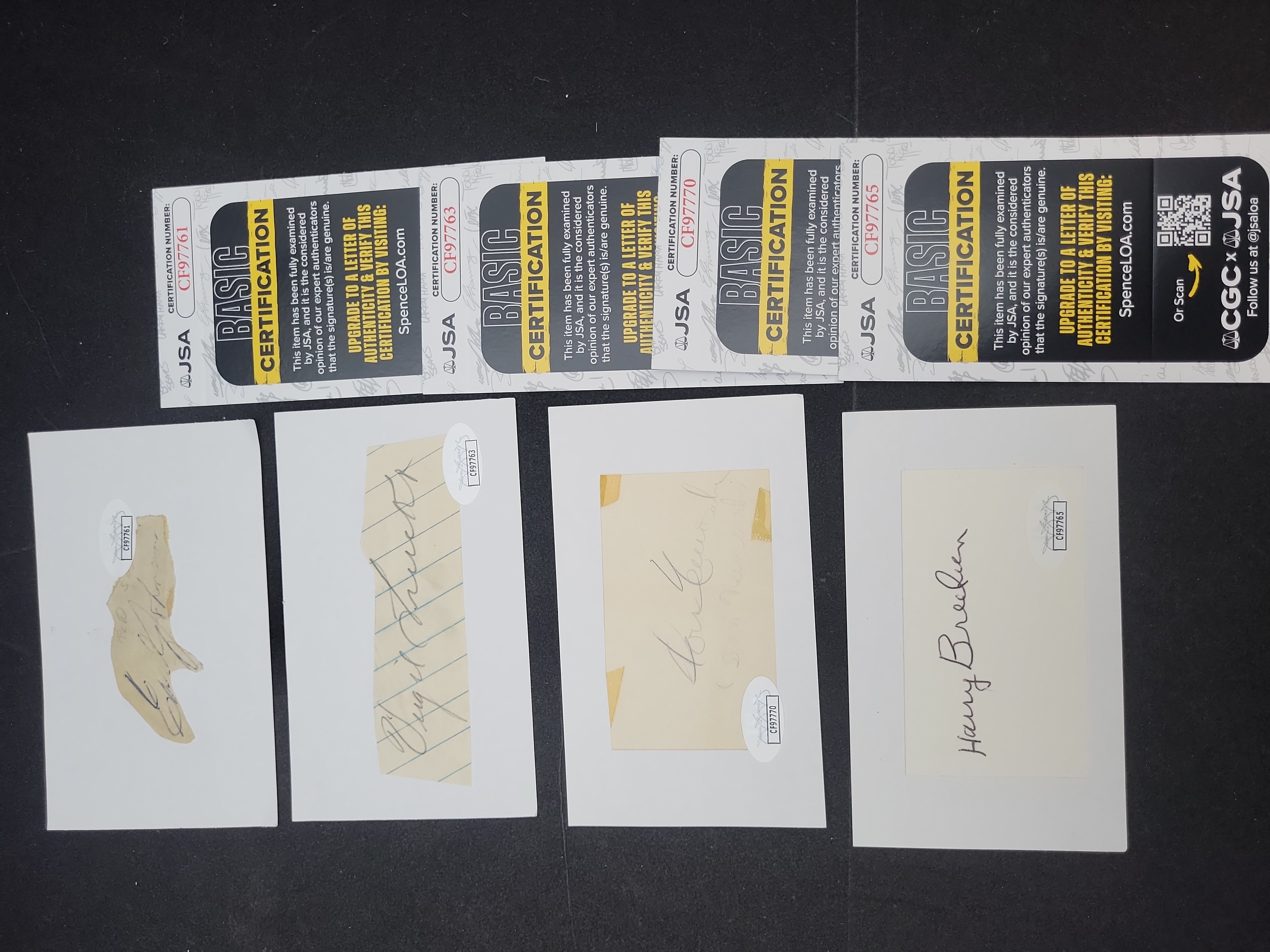 I03352 | Lot of (4) Vintage Major League Baseball Autographed Cuts with JSA Certificates