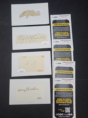 I03352 | Lot of (4) Vintage Major League Baseball Autographed Cuts with JSA Certificates. BID 