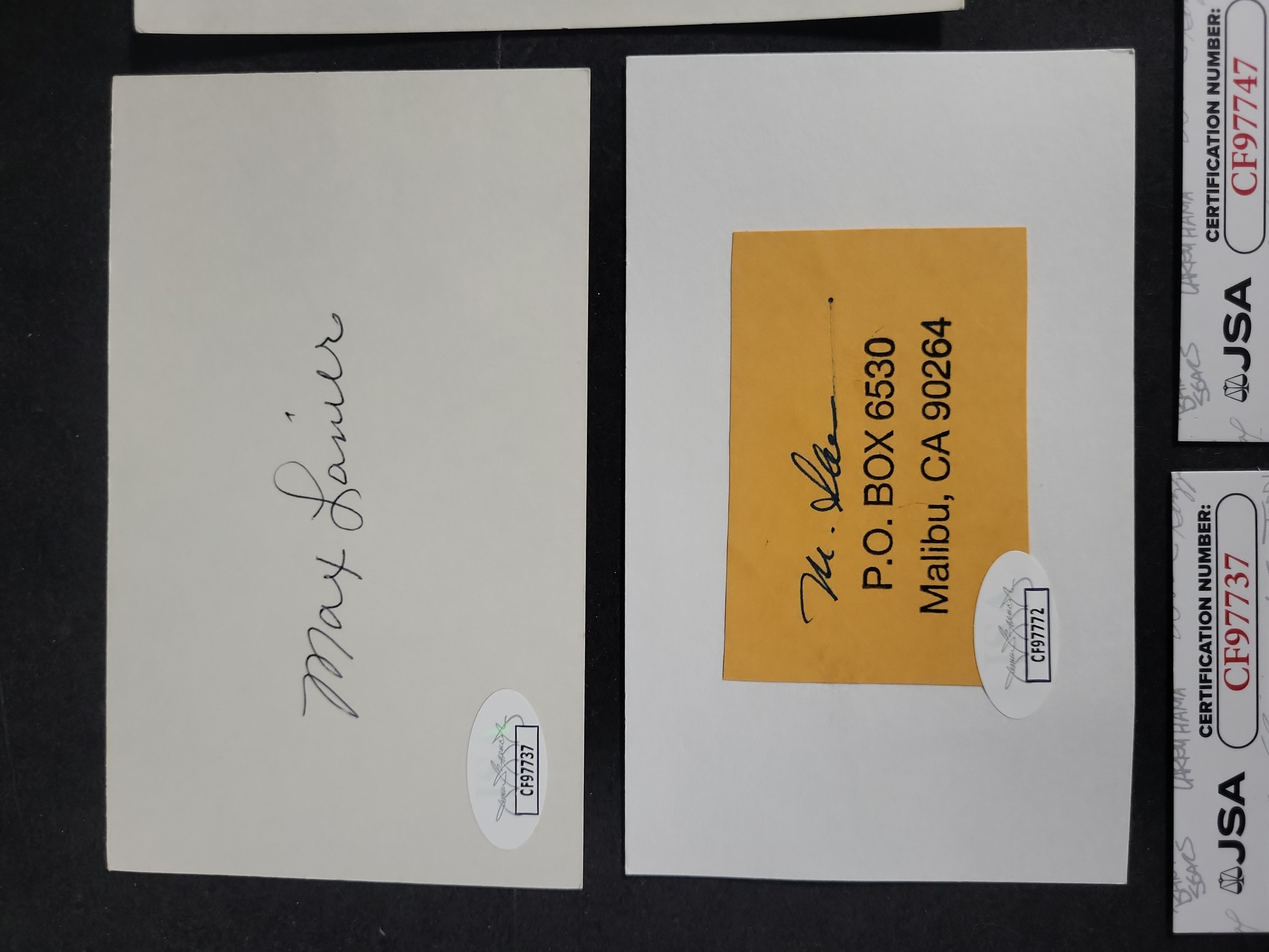 I03395 | Three Autographed Items Including Margaret Court, Max Lanier, and Martin Sheen with JSA Certification